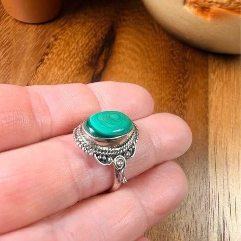 Malachite Ring - Size 8 - 925 Sterling Silver